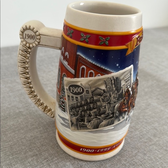Budweiser Red and Blue Holiday Mug with Ornate Handle - Picture 3 of 6